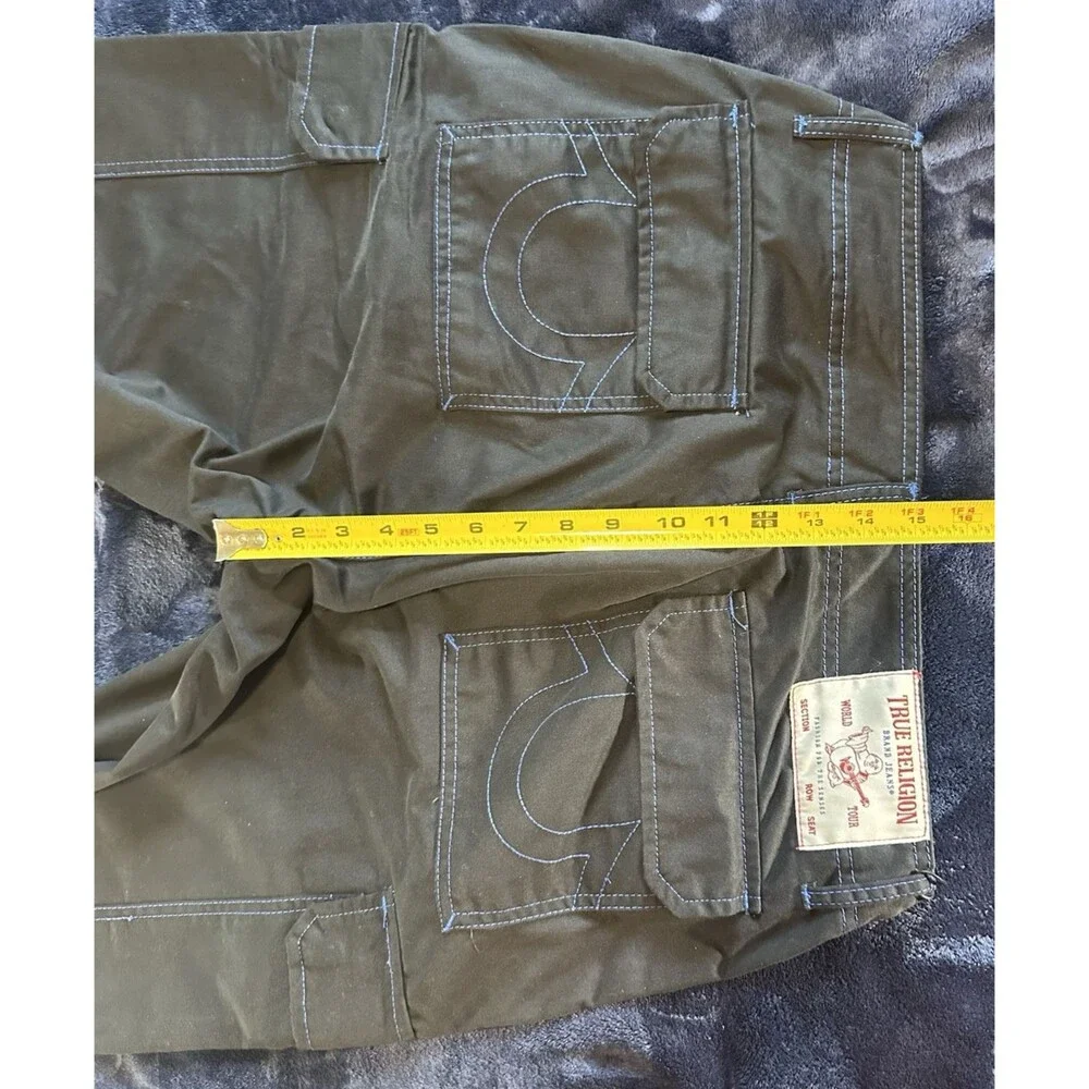 True Religion Cargo Pants Straight Leg Jet Black Blue Stitches Men's 30x33 NWT